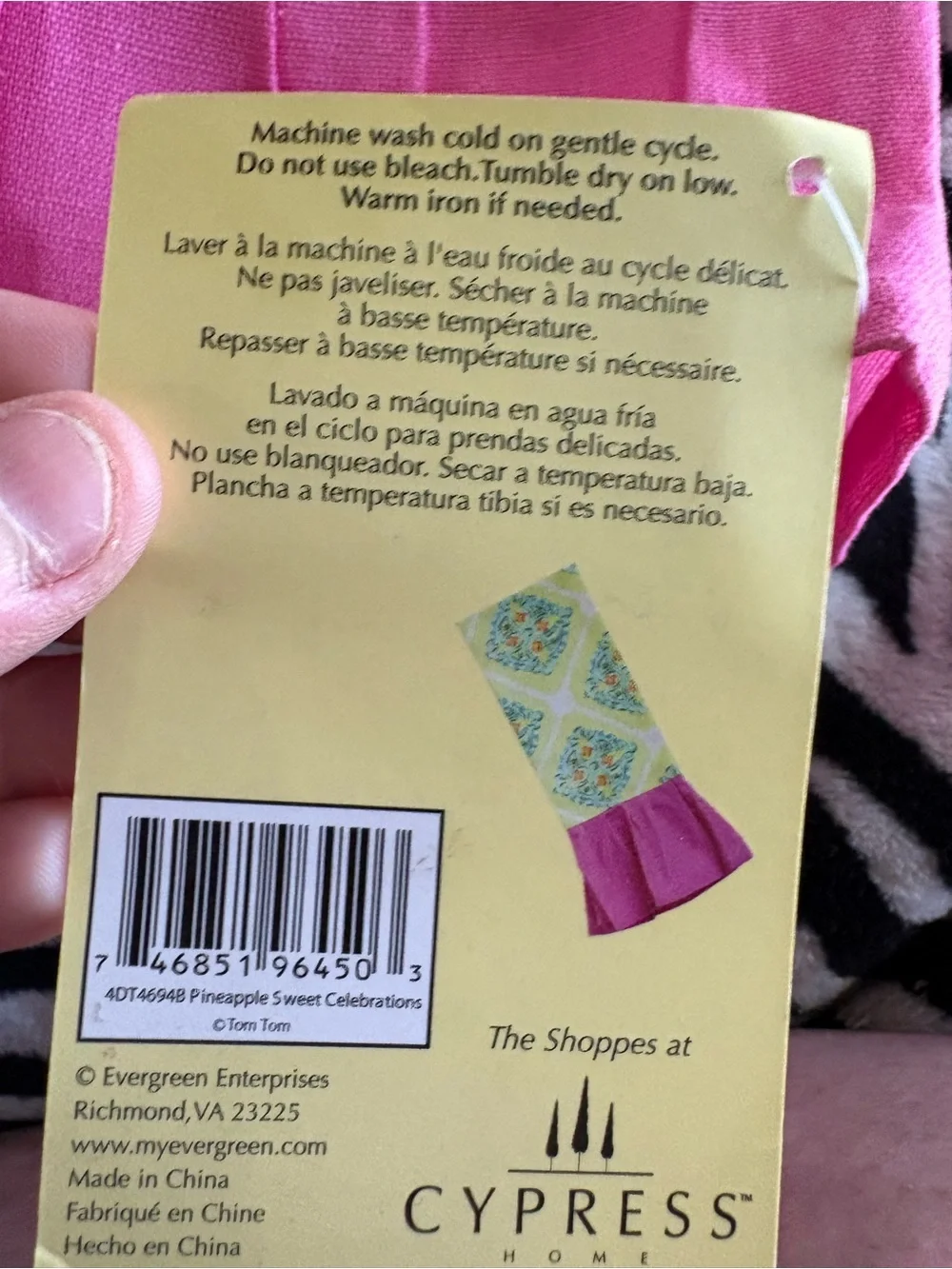 Bright Pink & Yellow Patterned Kitchen Towel with Aqua Accents
